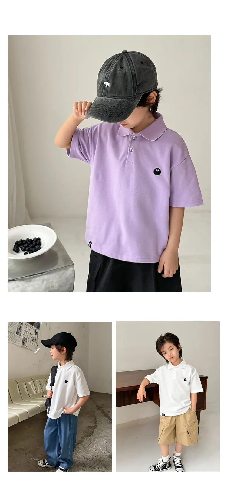 Boys Purple Polo Shirt Short Sleeve Summer Wear — feature 9