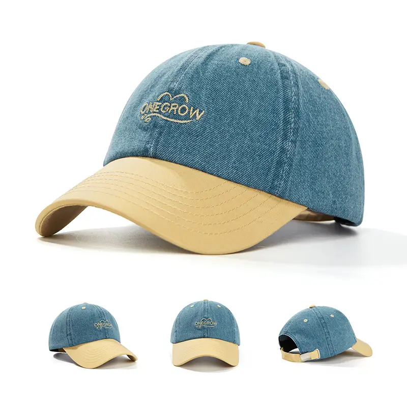 Men Denim Baseball Cap Blue Logo Adjustable Strap - Image 4
