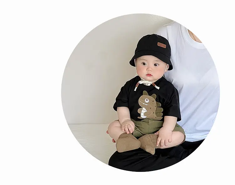 Kids Green Star Print Shorts Summer Suit — feature 13