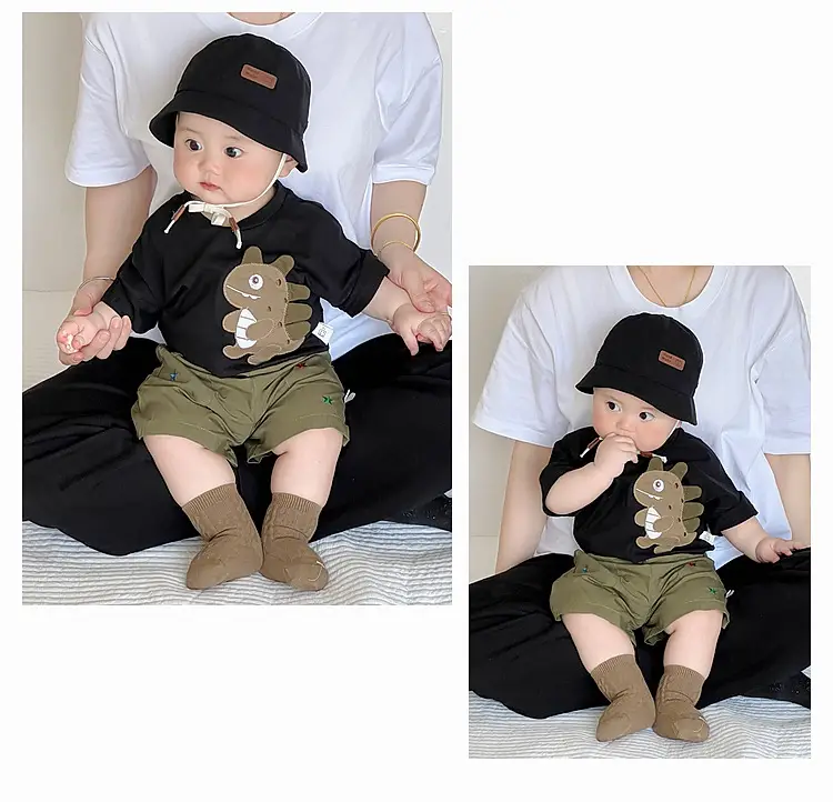 Kids Green Star Print Shorts Summer Suit — feature 17