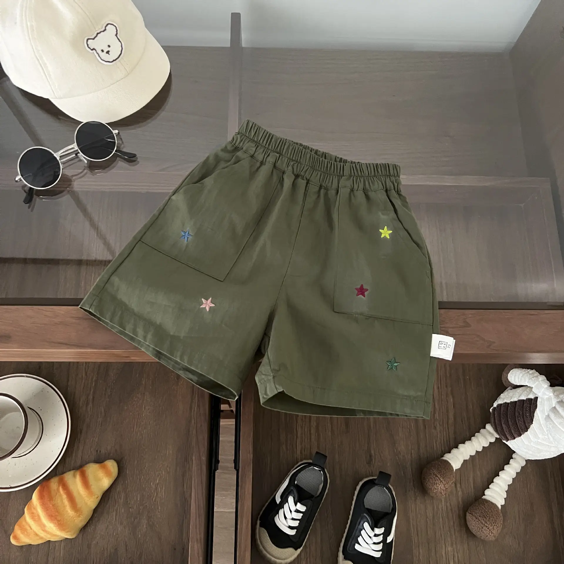 Kids Green Star Print Shorts Summer Suit - Image 3