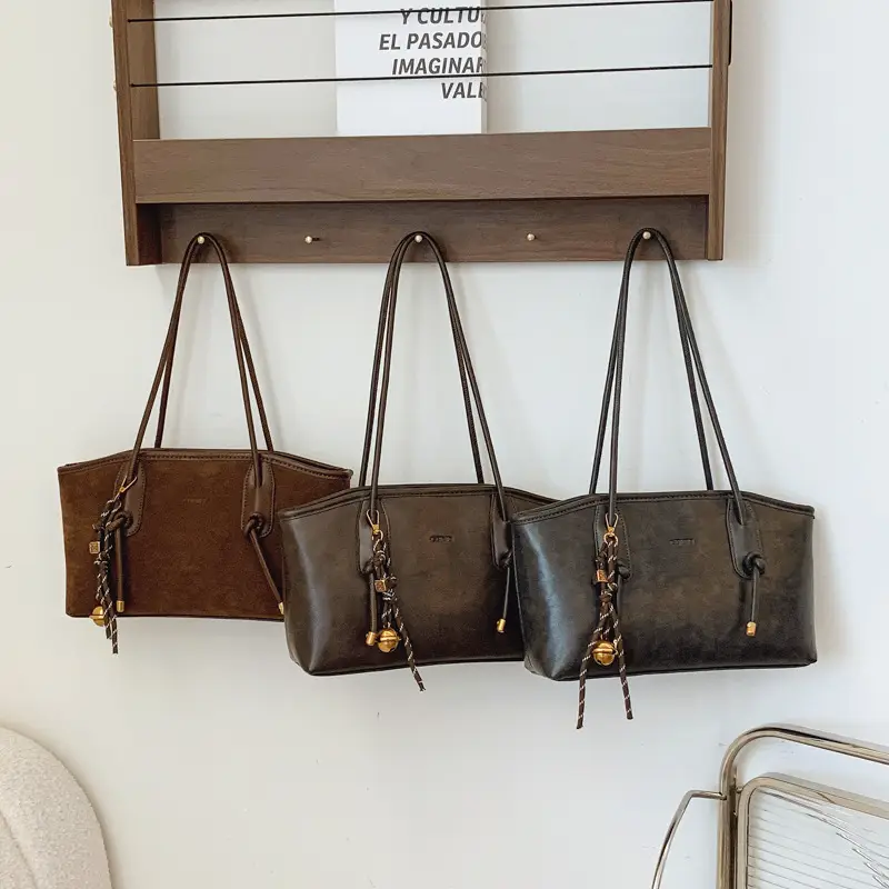 Women's Large Capacity Retro Tote Bag Brown Leather - Image 7