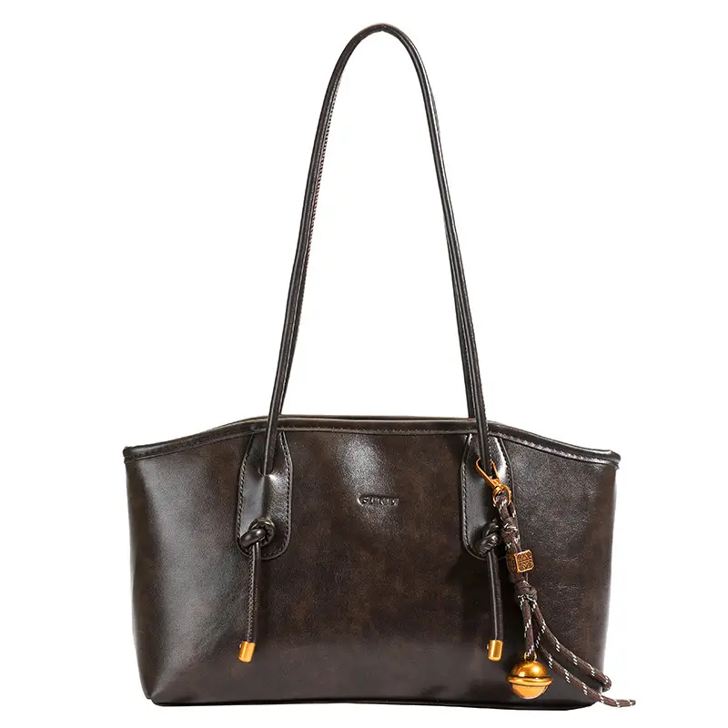 Women's Large Capacity Retro Tote Bag Brown Leather - Image 2
