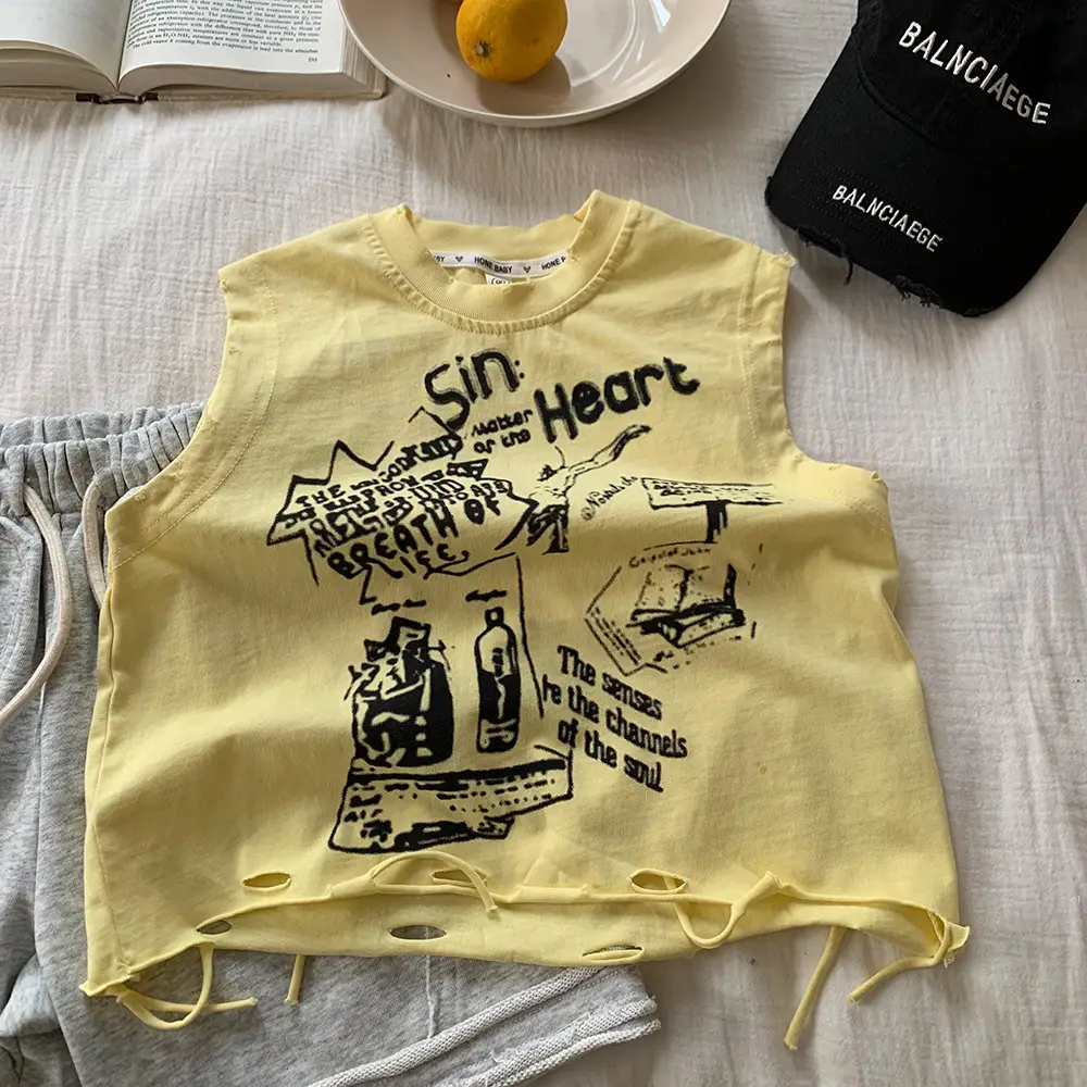 Children's Sleeveless Vests Summer Cotton White Yellow - Image 4