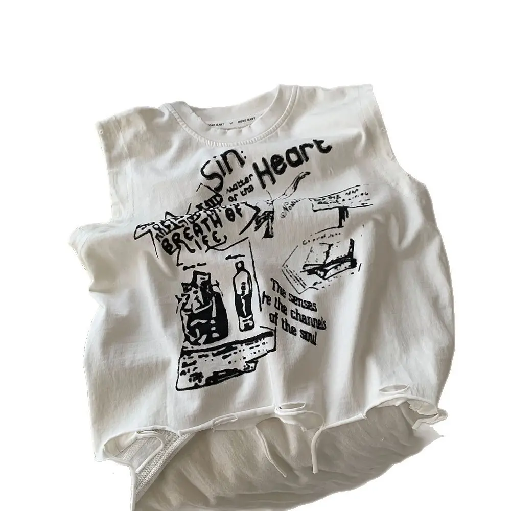 Children's Sleeveless Vests Summer Cotton White Yellow - Image 7