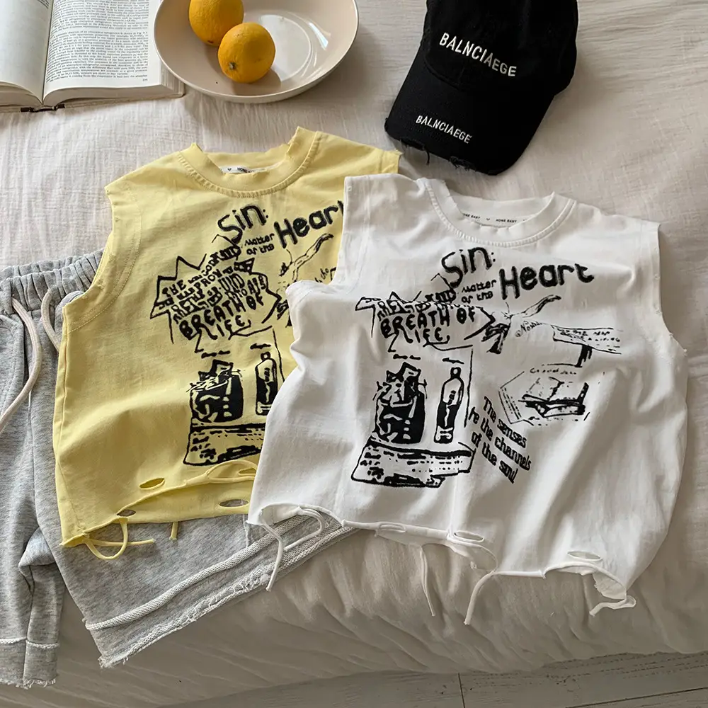 Children's Sleeveless Vests Summer Cotton White Yellow — feature 2