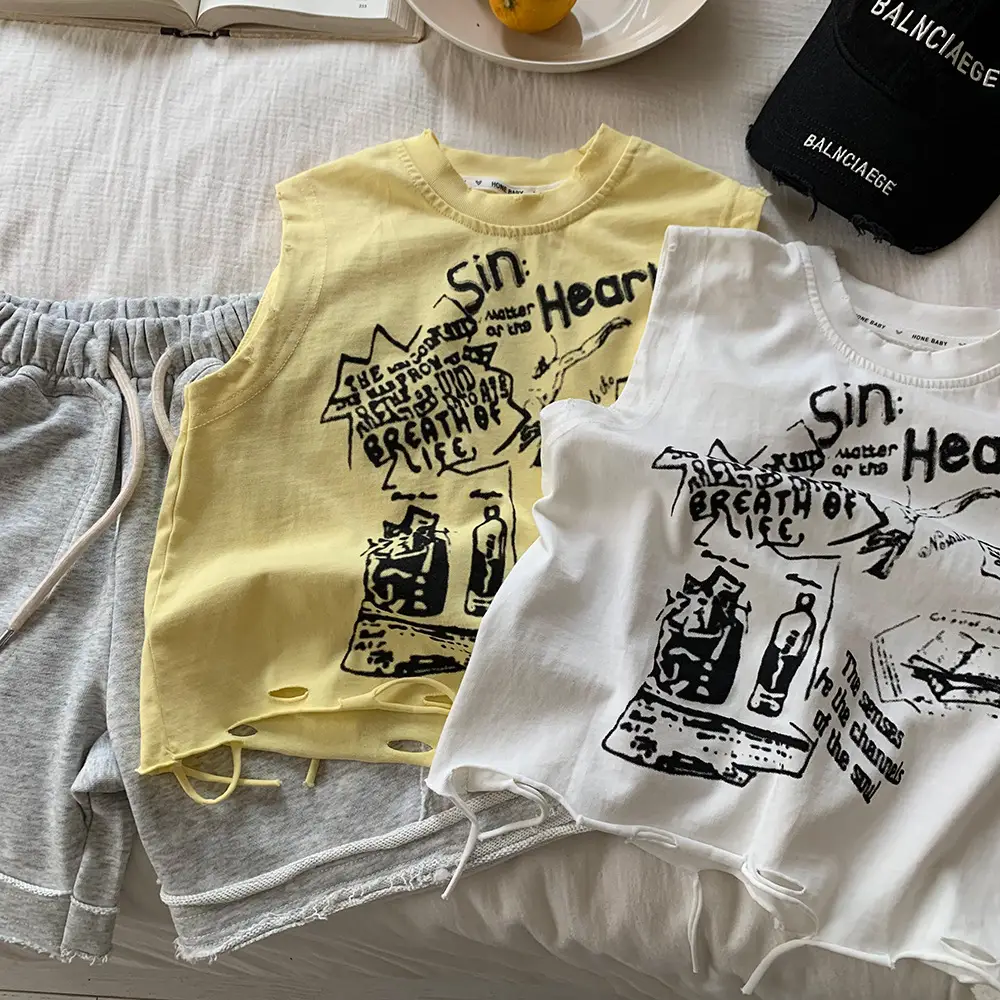 Children's Sleeveless Vests Summer Cotton White Yellow — feature 7