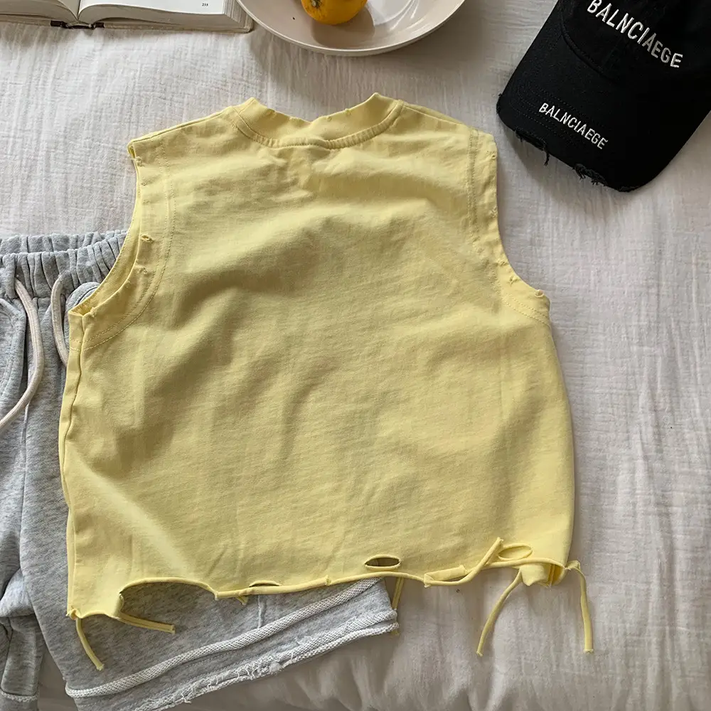Children's Sleeveless Vests Summer Cotton White Yellow — feature 9