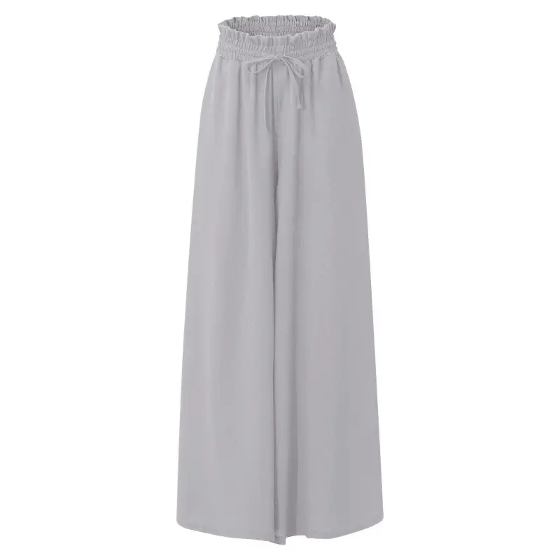 Women Wide Leg Skirt Pants Blue Elastic Belt High Waist - Image 5