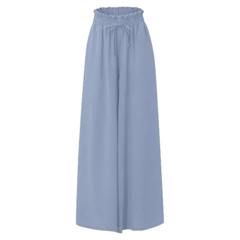 Women Wide Leg Skirt Pants Blue Elastic Belt High Waist - Image 9
