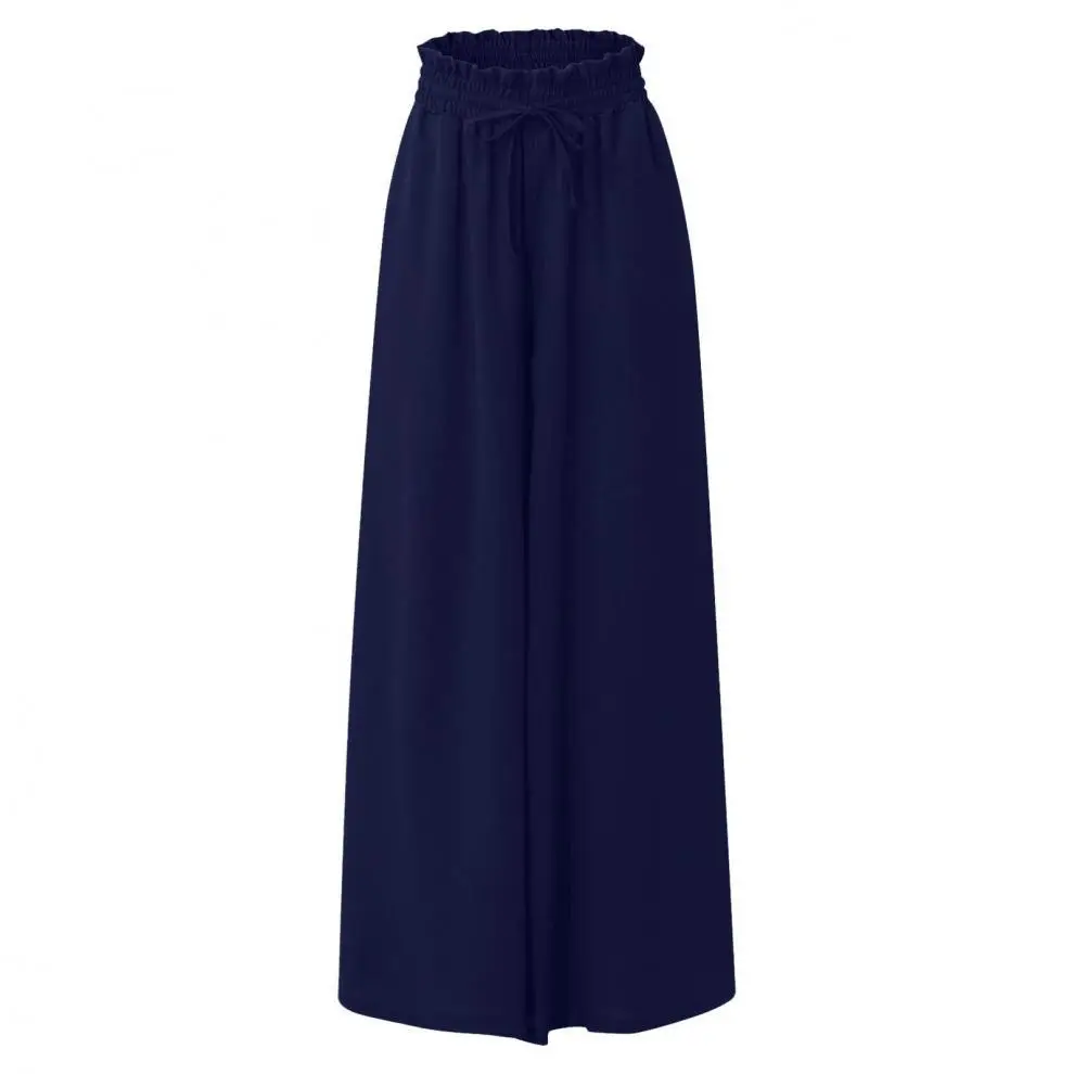 Women Wide Leg Skirt Pants Blue Elastic Belt High Waist — feature 15