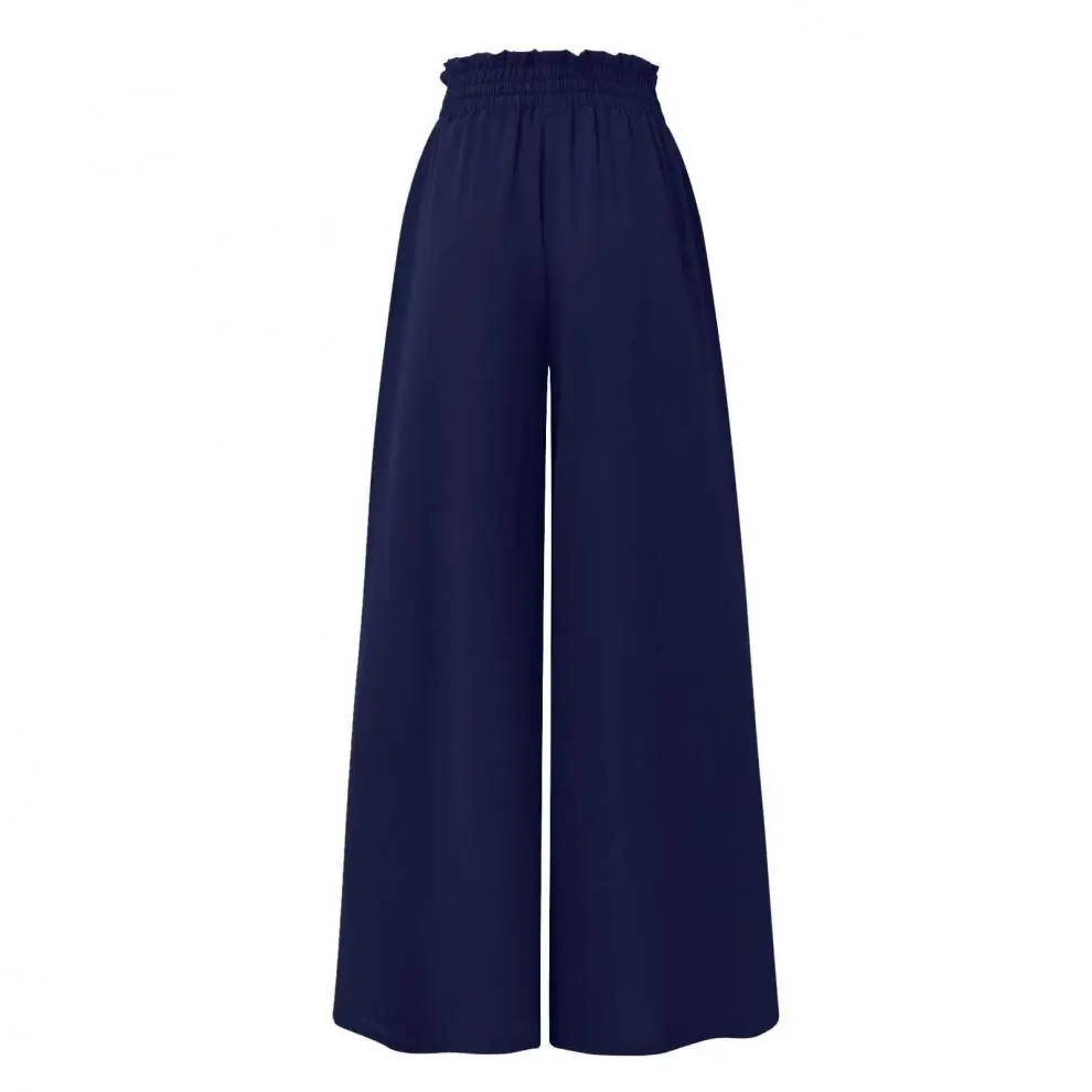 Women Wide Leg Skirt Pants Blue Elastic Belt High Waist — feature 16