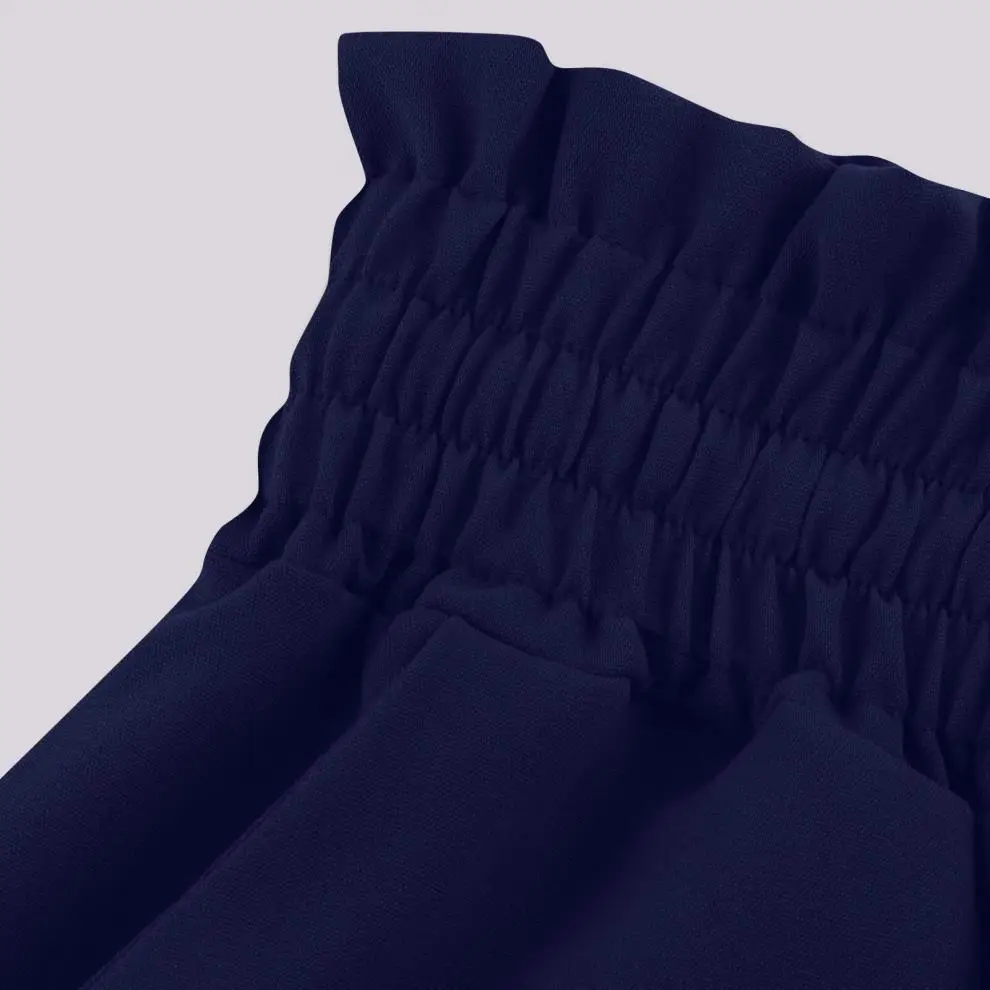 Women Wide Leg Skirt Pants Blue Elastic Belt High Waist — feature 17