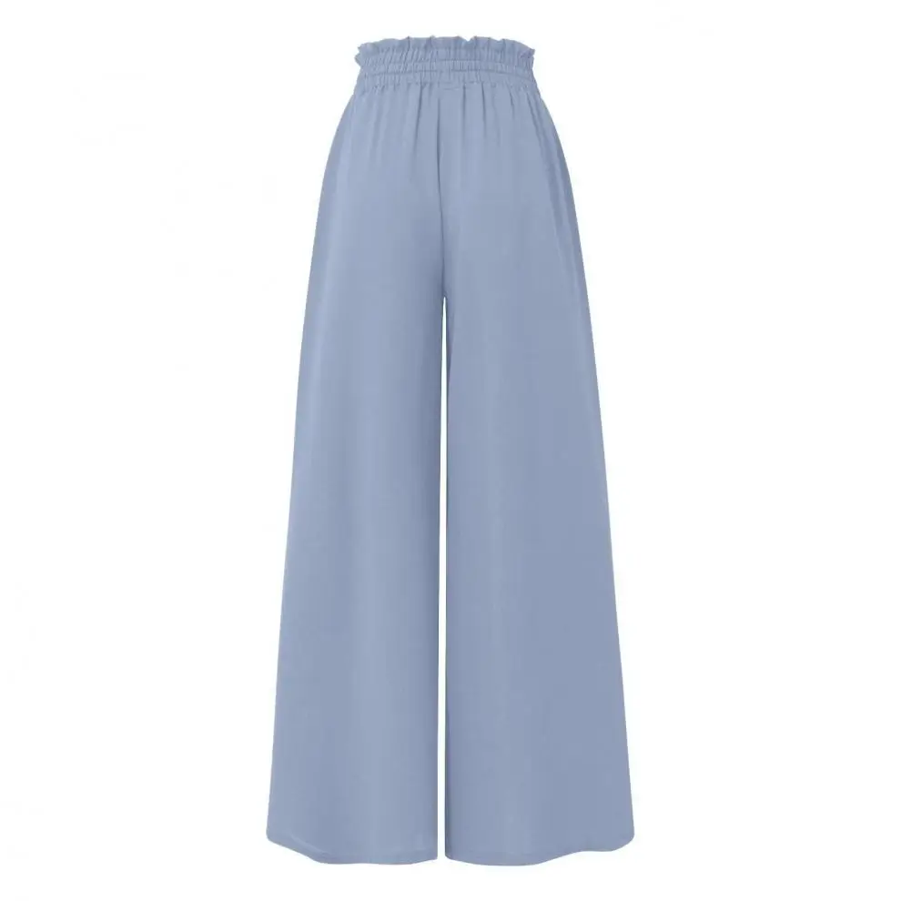 Women Wide Leg Skirt Pants Blue Elastic Belt High Waist — feature 7