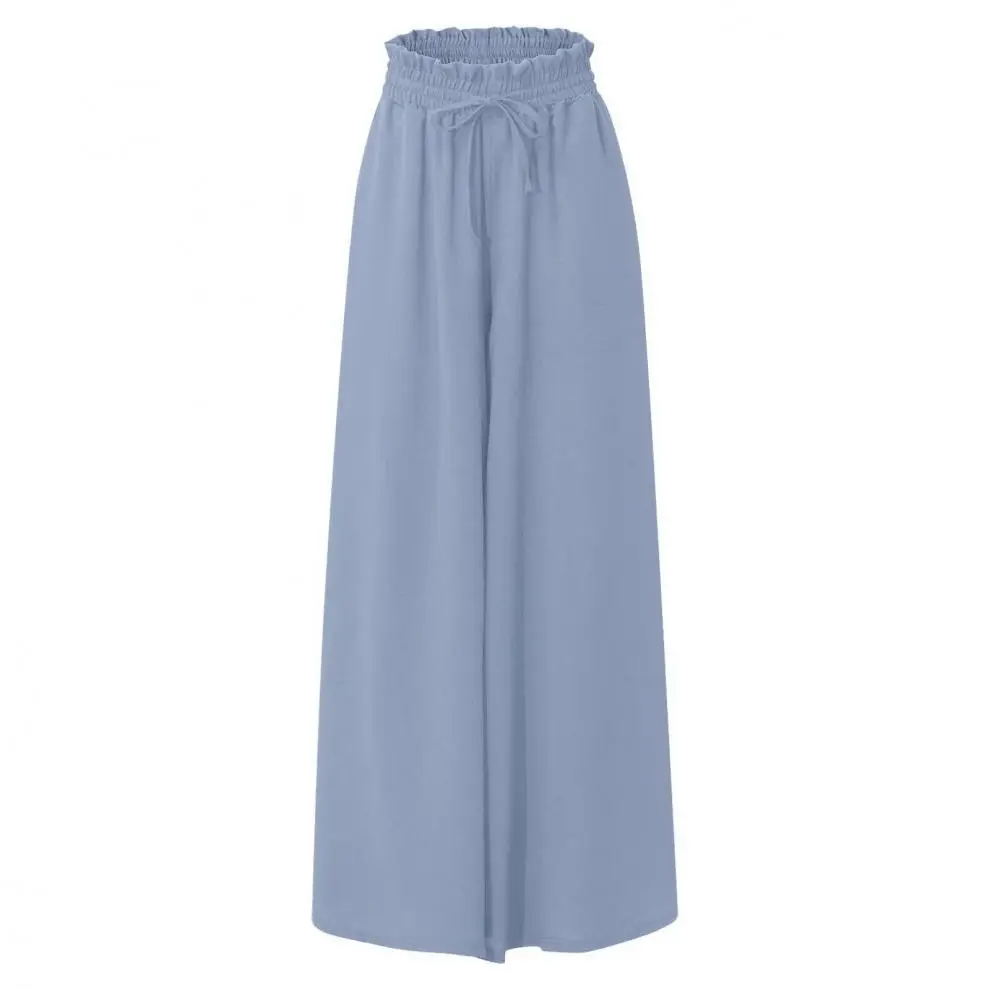 Women Wide Leg Skirt Pants Blue Elastic Belt High Waist — feature 8