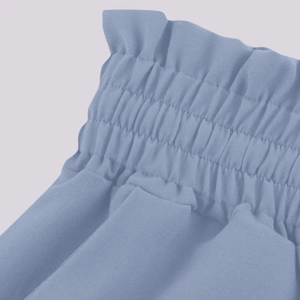 Women Wide Leg Skirt Pants Blue Elastic Belt High Waist — feature 9