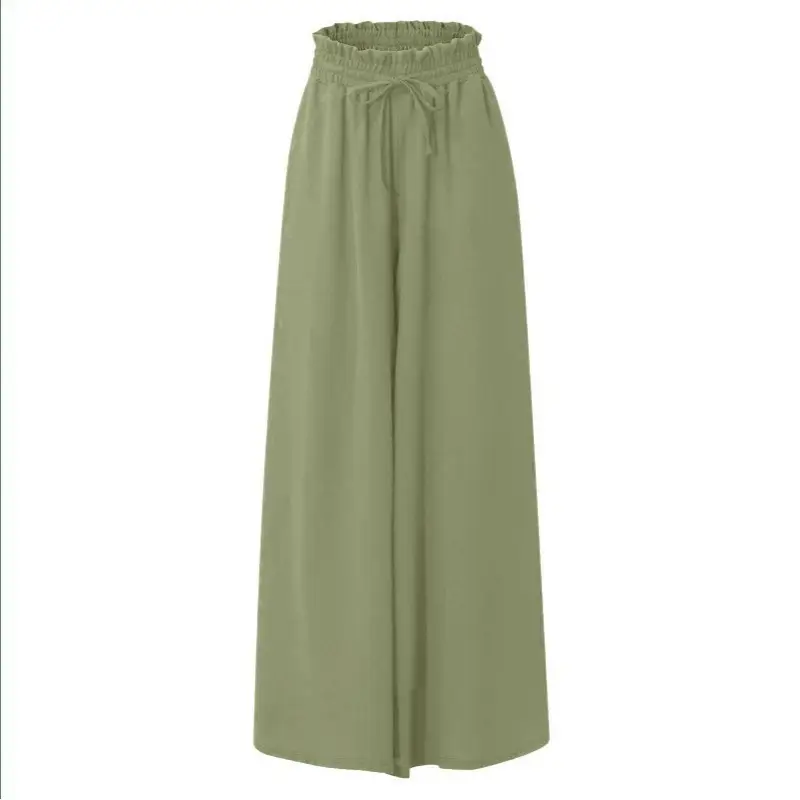 Women Wide Leg Skirt Pants Blue Elastic Belt High Waist - Image 4