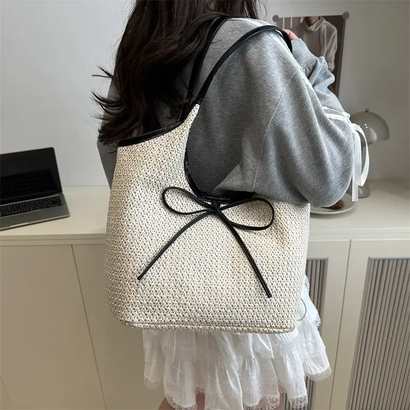 2026 Straw Bow-Knot Shoulder Bag Large Capacity - Image 3