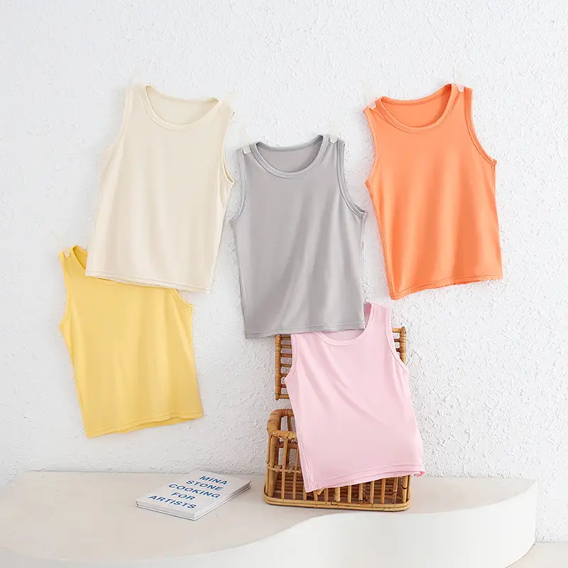 Children's White Black Sleeveless T-Shirt Round Neck - Image 9