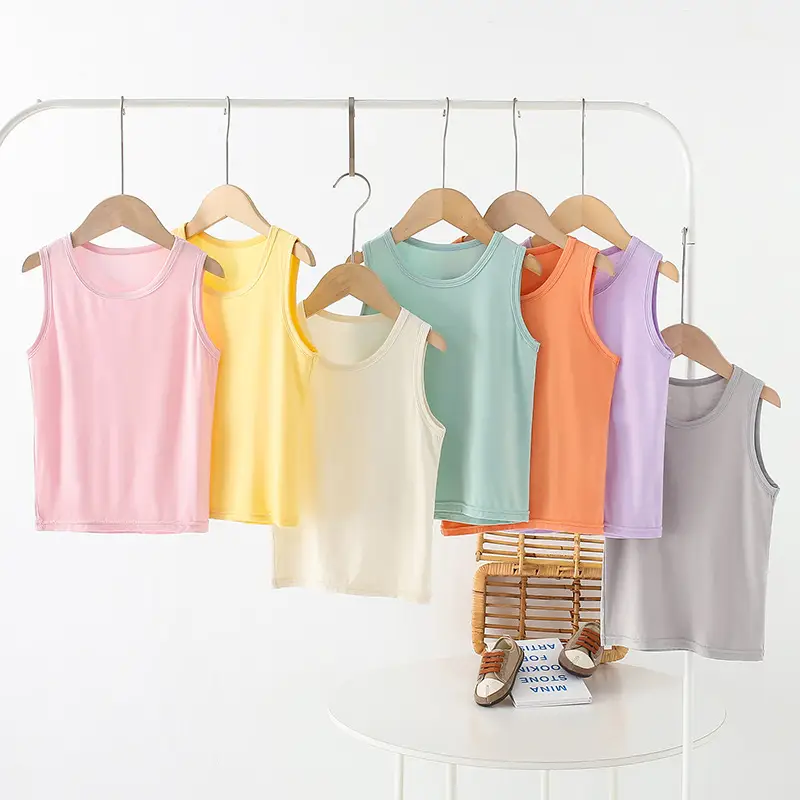 Children's White Black Sleeveless T-Shirt Round Neck - Image 10
