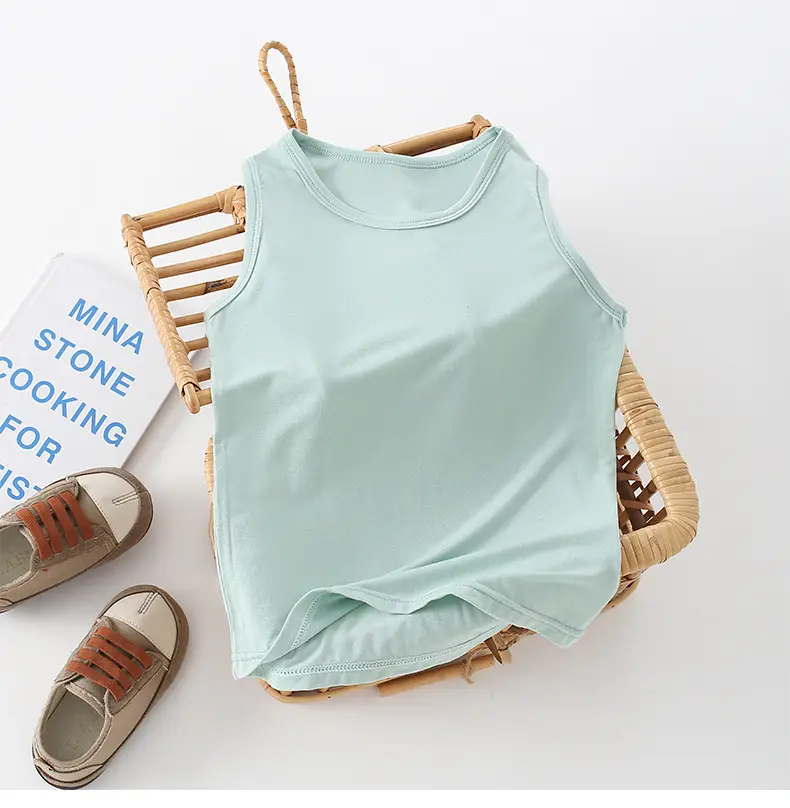 Children's White Black Sleeveless T-Shirt Round Neck — feature 19