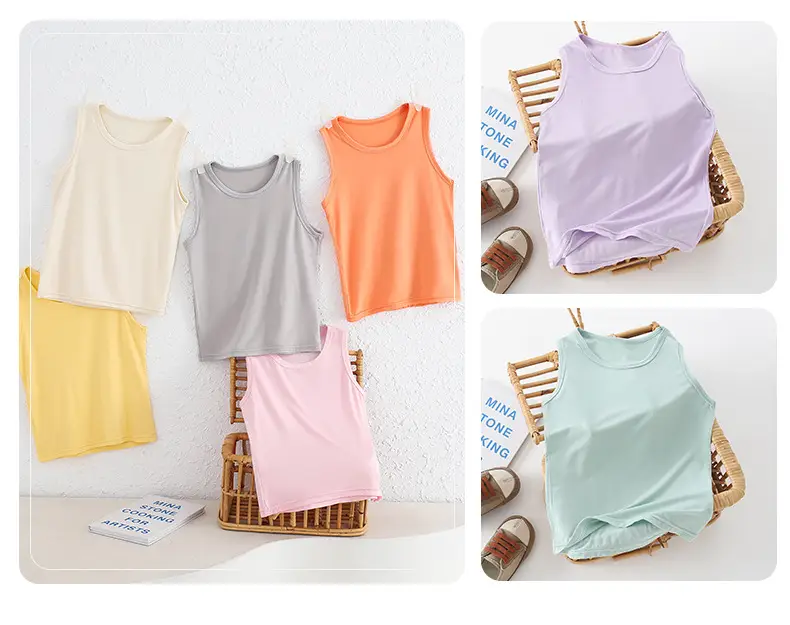 Children's White Black Sleeveless T-Shirt Round Neck — feature 9