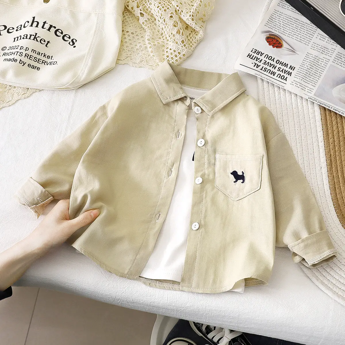 White Long Sleeve Cotton Shirt for Boys Girls — feature 10