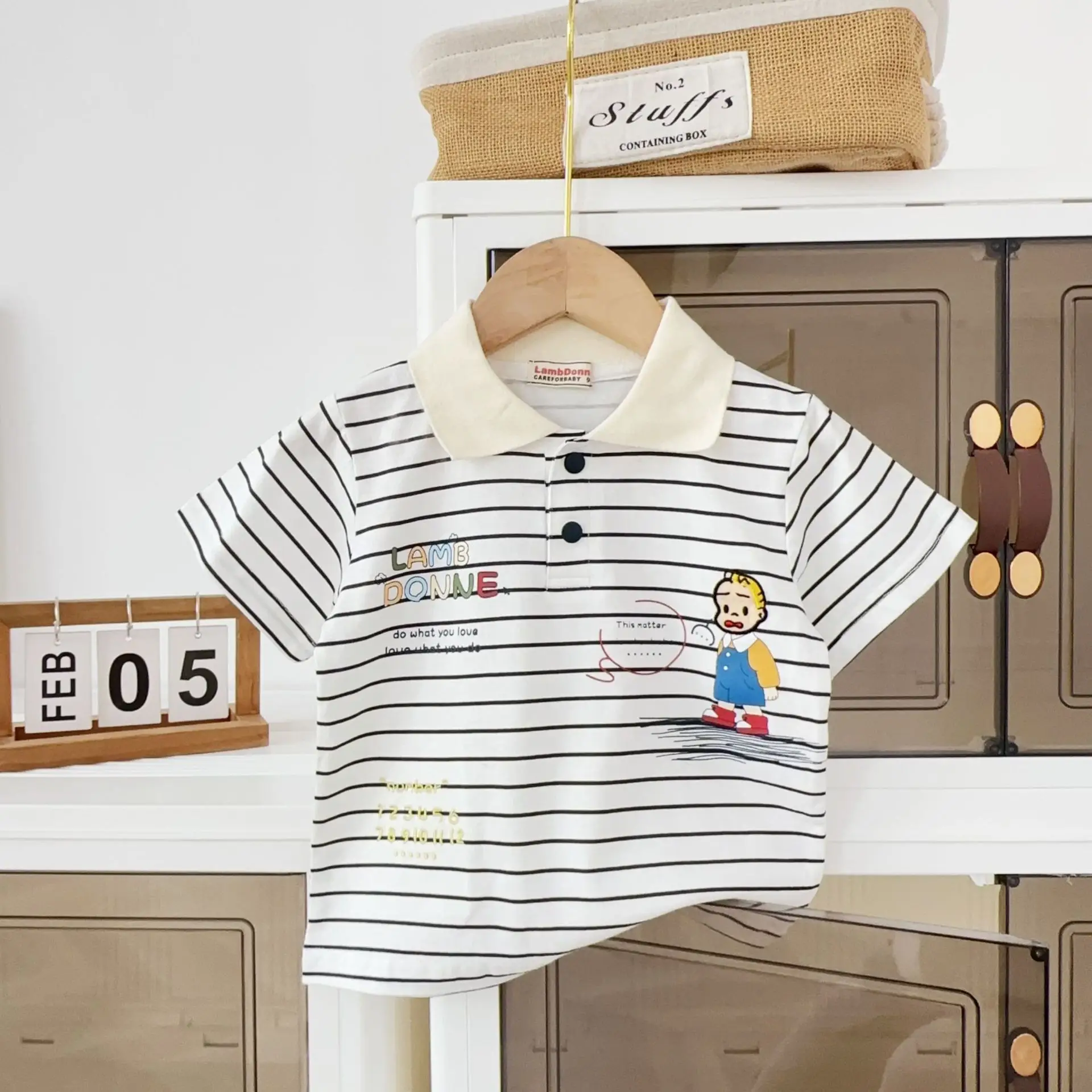 Boys Striped Collar T-Shirt 2026 Summer - Image 2