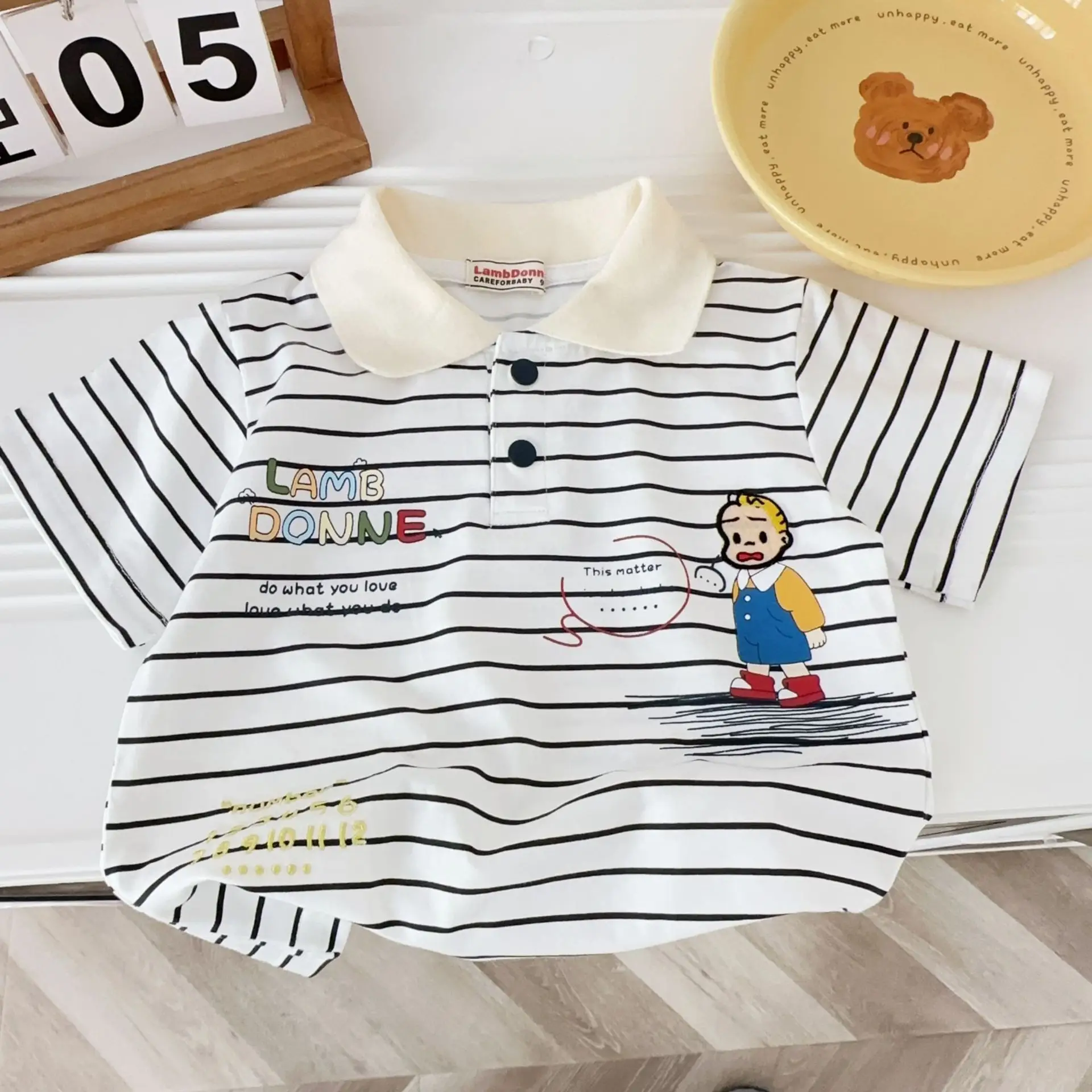 Boys Striped Collar T-Shirt 2026 Summer - Image 3