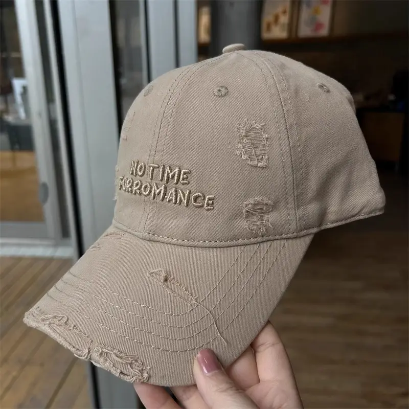 Women's Navy Washed Cotton Baseball Cap with Face Embroidery - Image 6