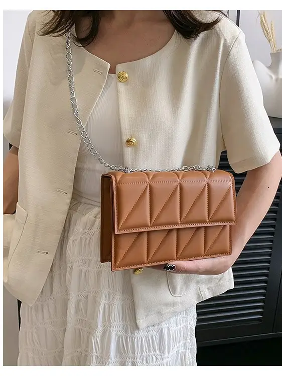 Black Quilted Shoulder Crossbody Bag with Chain - Image 9