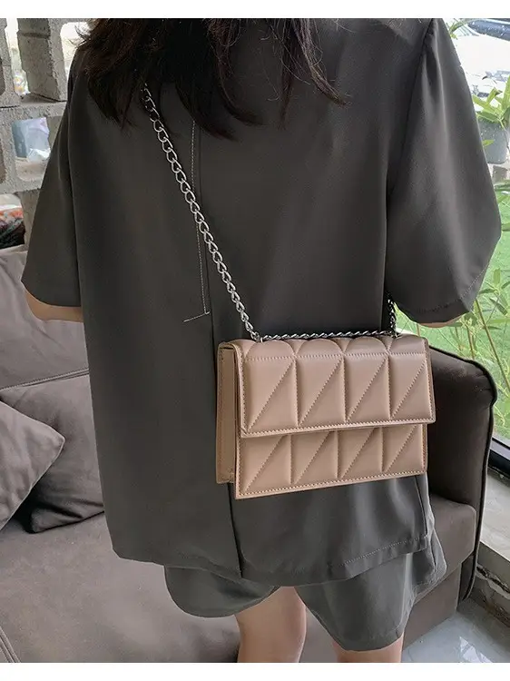 Black Quilted Shoulder Crossbody Bag with Chain - Image 10