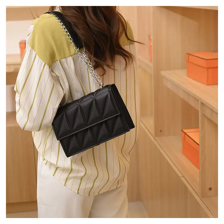 Black Quilted Shoulder Crossbody Bag with Chain — feature 18