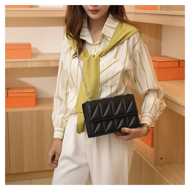 Black Quilted Shoulder Crossbody Bag with Chain — feature 19
