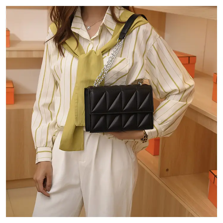 Black Quilted Shoulder Crossbody Bag with Chain — feature 20