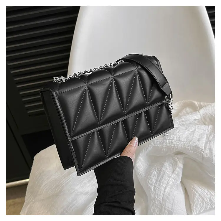 Black Quilted Shoulder Crossbody Bag with Chain — feature 32