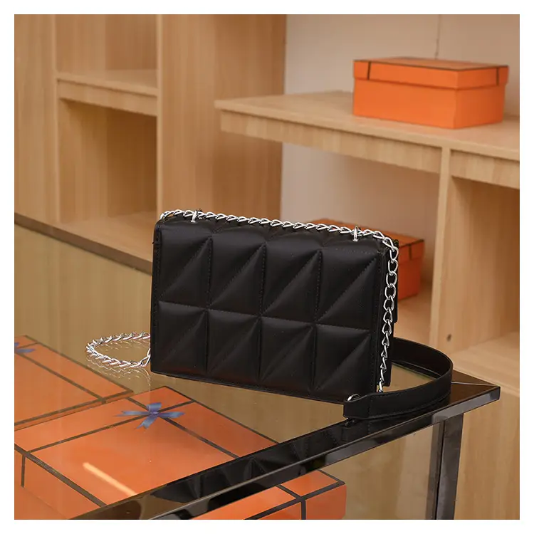 Black Quilted Shoulder Crossbody Bag with Chain — feature 38
