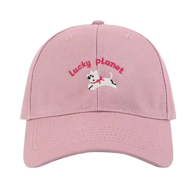 Pink Cute Puppy Embroidered Baseball Cap for Girls