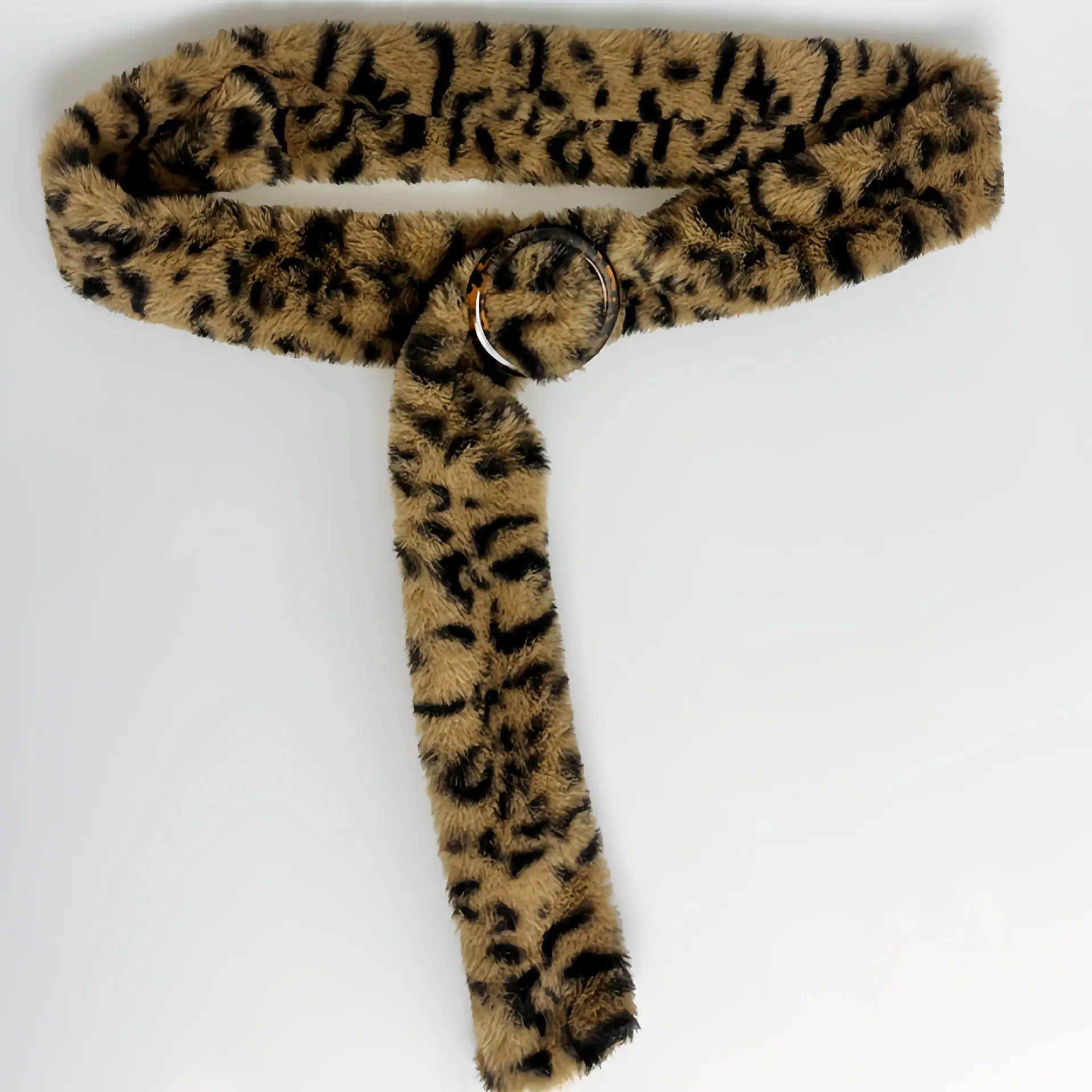 Leopard Print Belted Pants with Faux Fur Belt & Metal Buckle — feature 7