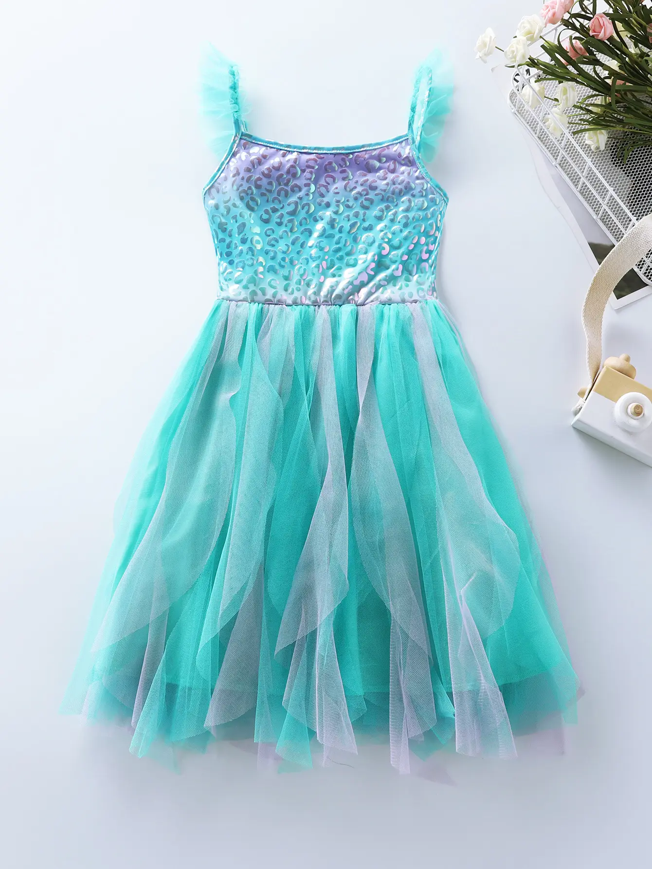 Girls Mermaid Patchwork Layered Vest Summer Dress - Image 3