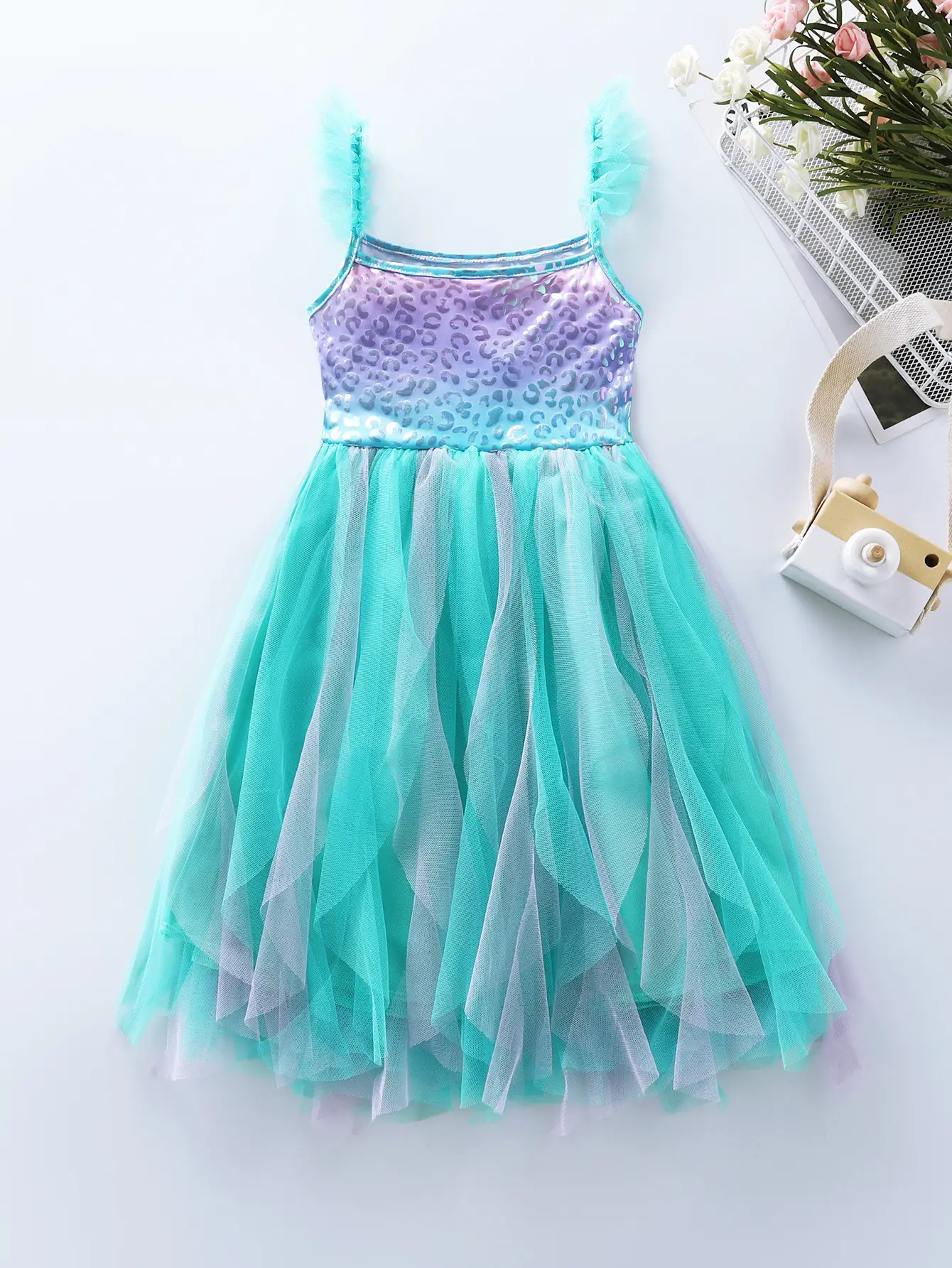 Girls Mermaid Patchwork Layered Vest Summer Dress - Image 4