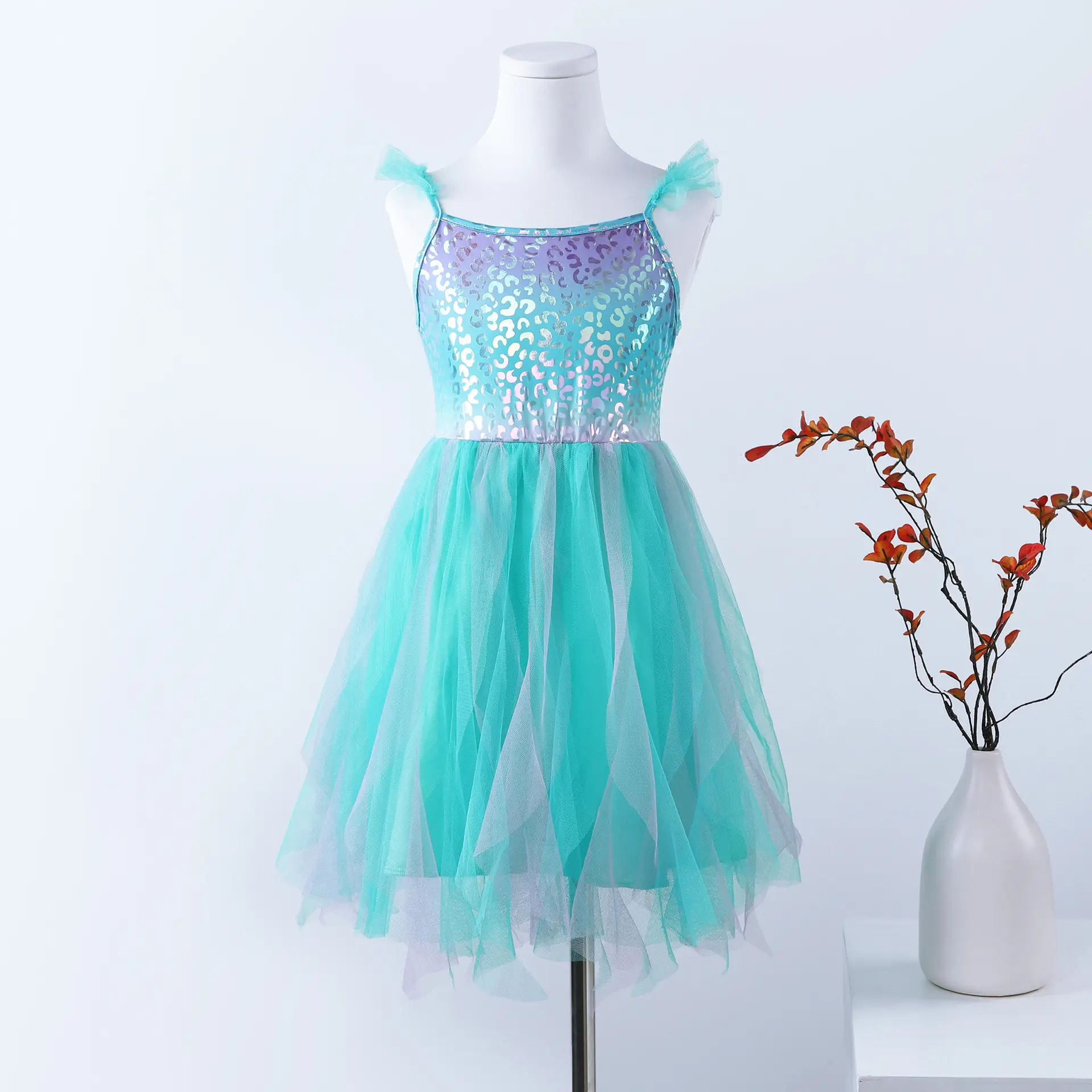 Girls Mermaid Patchwork Layered Vest Summer Dress — feature 1