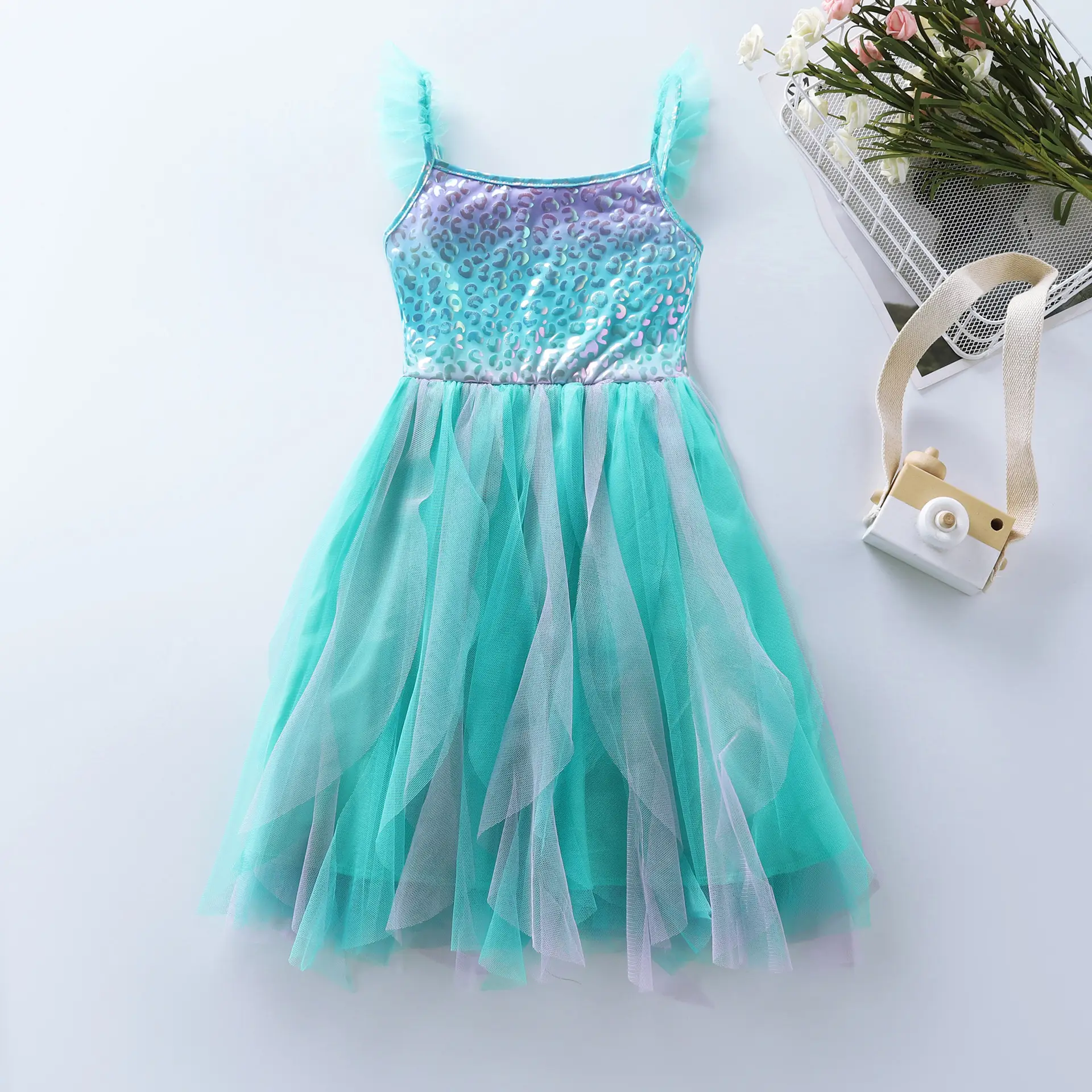 Girls Mermaid Patchwork Layered Vest Summer Dress — feature 2