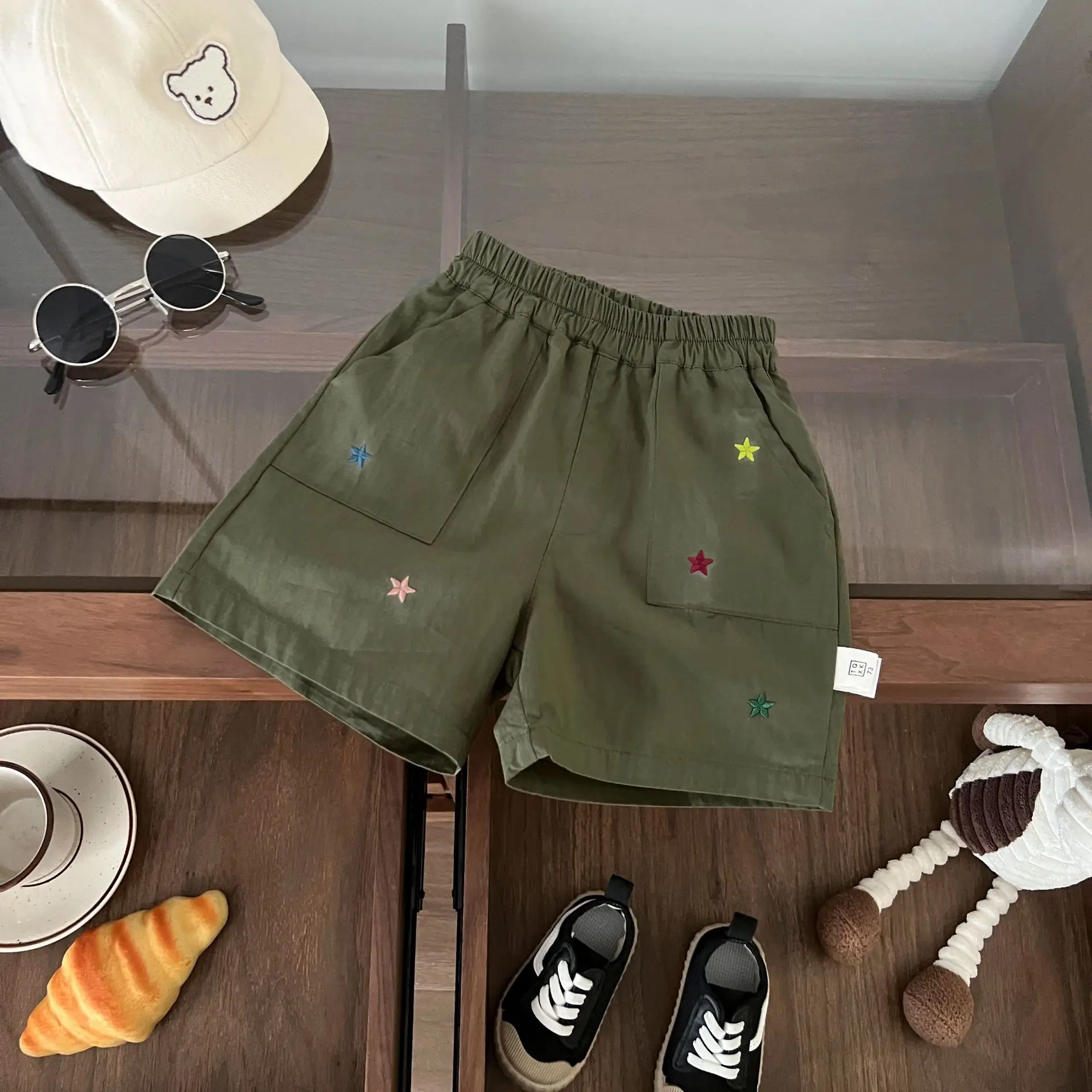 Boys Green Star Embroidered Shorts 2025 - Image 4