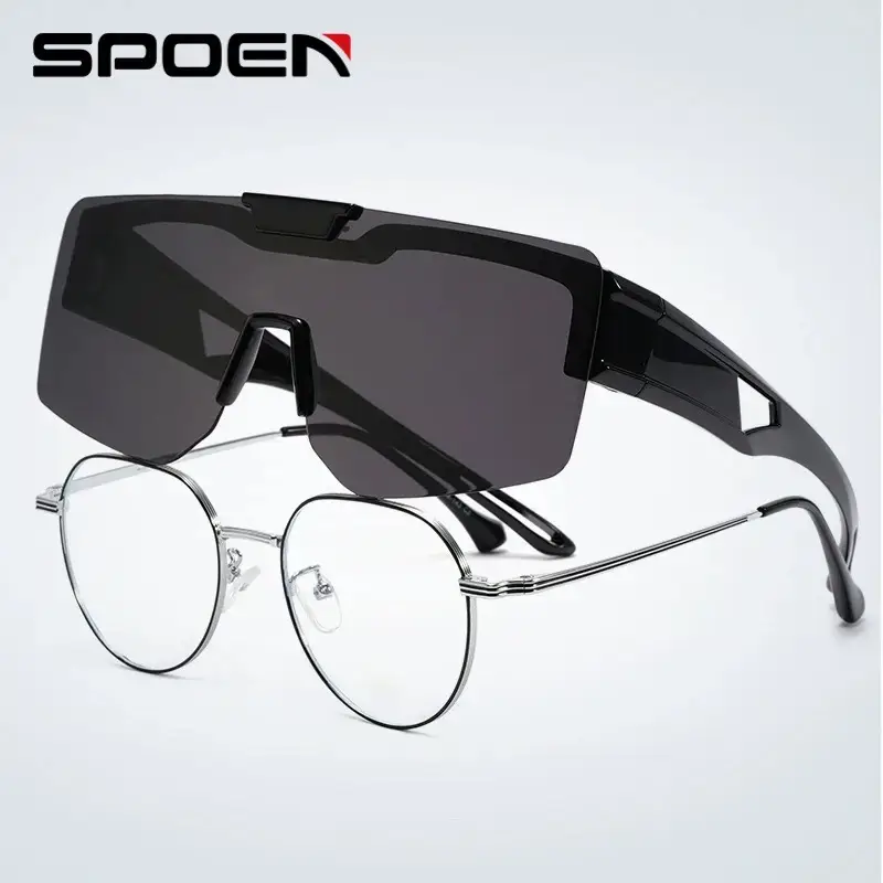Men UV400 Flip-Up Sunglasses Deep Gray Frame - Image 9