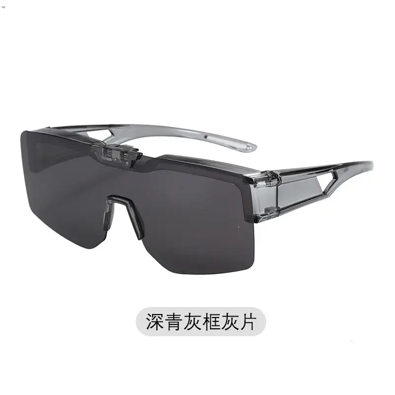 Men UV400 Flip-Up Sunglasses Deep Gray Frame - Image 4