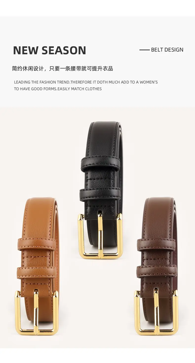 Women's Black Leather Belt with Gold Buckle 100cm — feature 13