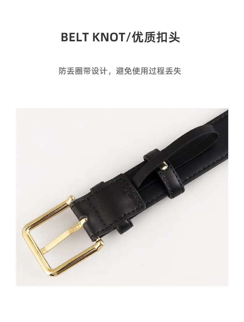 Women's Black Leather Belt with Gold Buckle 100cm — feature 17