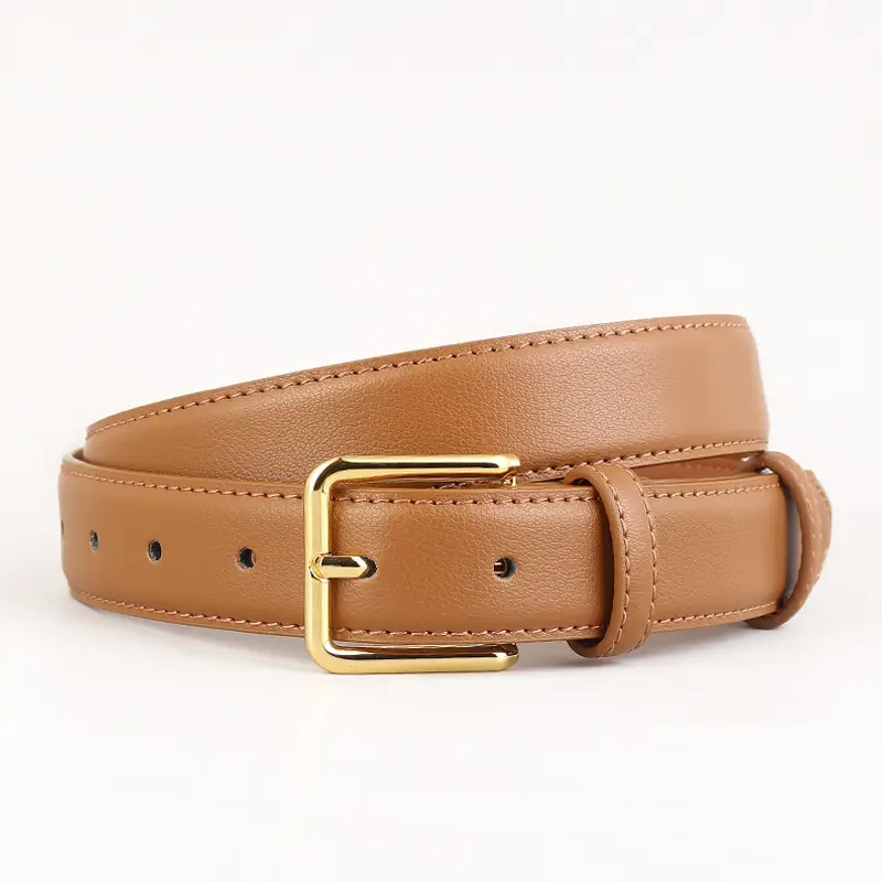 Women's Black Leather Belt with Gold Buckle 100cm - Image 2