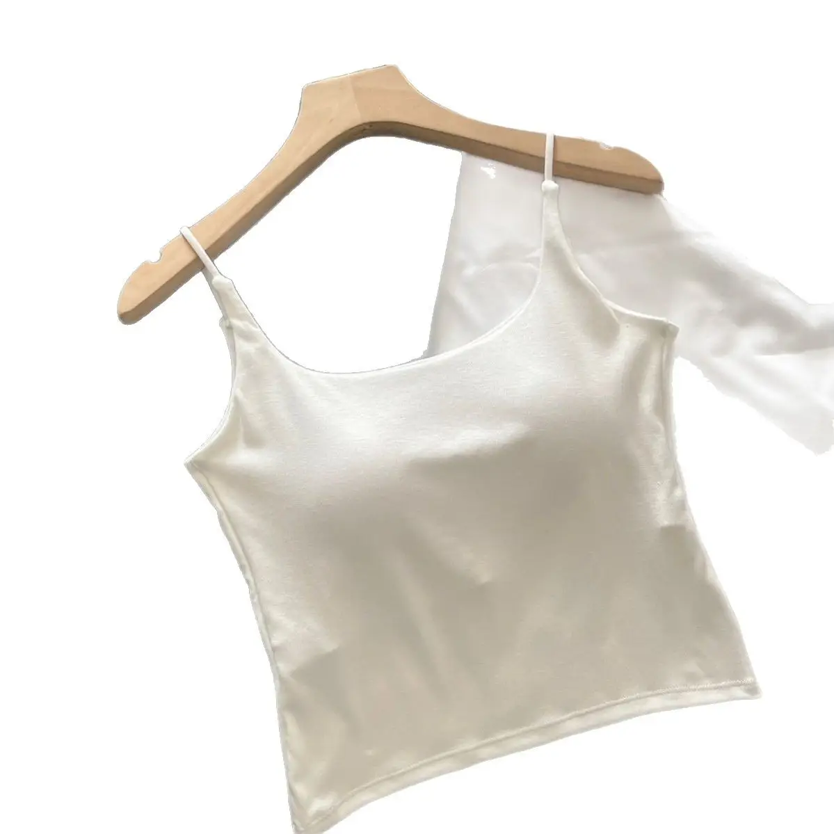 Women's Grey Spaghetti Strap Vest with Breast Pads - Image 11